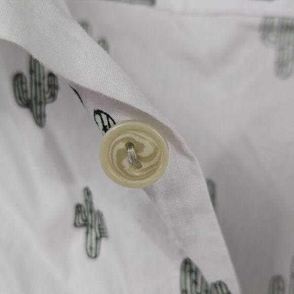 Big Men's 2XL Slim Fit White Short Sleeve Top Cactus Printed Button Down Shirt - Picture 8 of 12